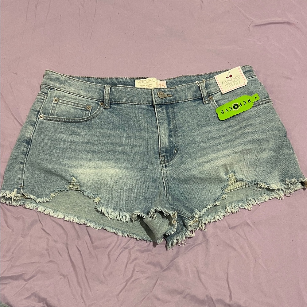Project Rebel Trendy Light Blue Distressed Jean Shorts